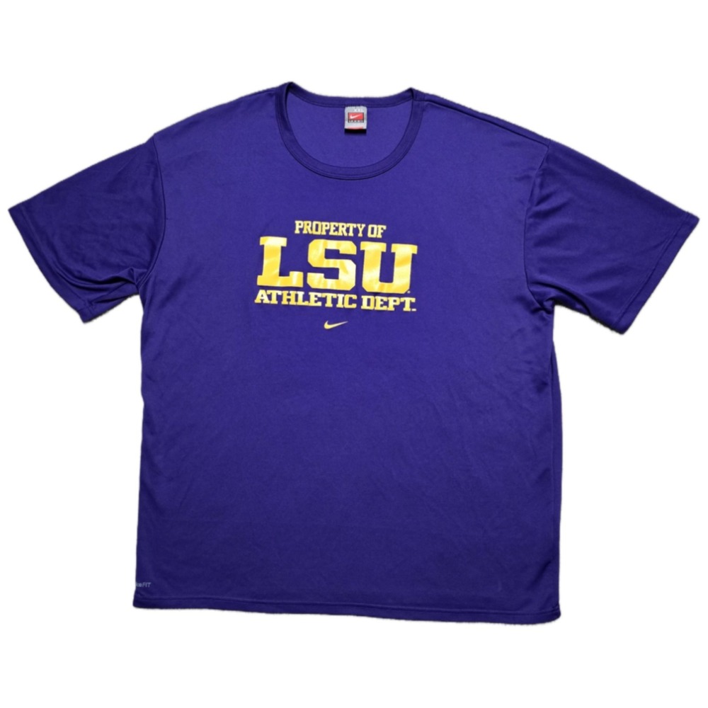 Rare 90s VTG LSU Tigers Nike Team Center Swoosh T-Shirt 2XL Purple Nike Fit-Dry